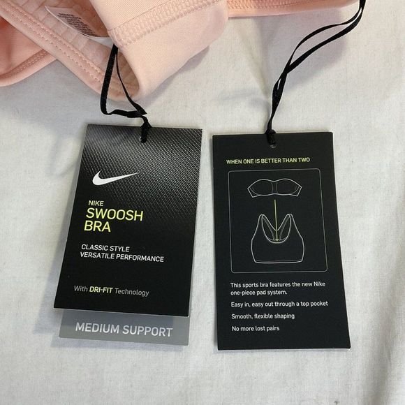 New Nike Dri Fit Swoosh Sports Bra Mid Impact Coral Pink Women's Small - Picture 7 of 11